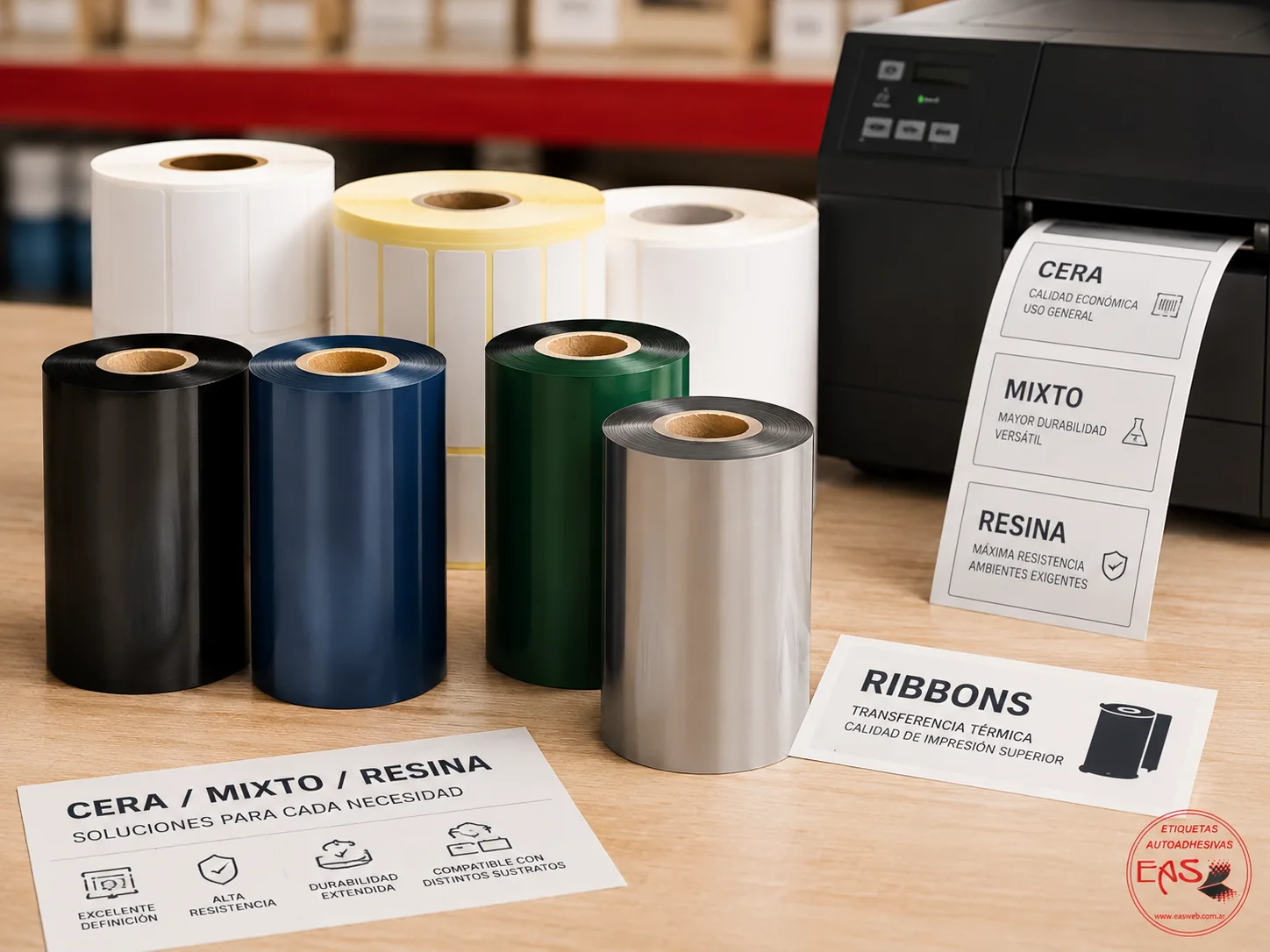 Ribbons de cera, mixto y resina para impresión por termotransferencia
